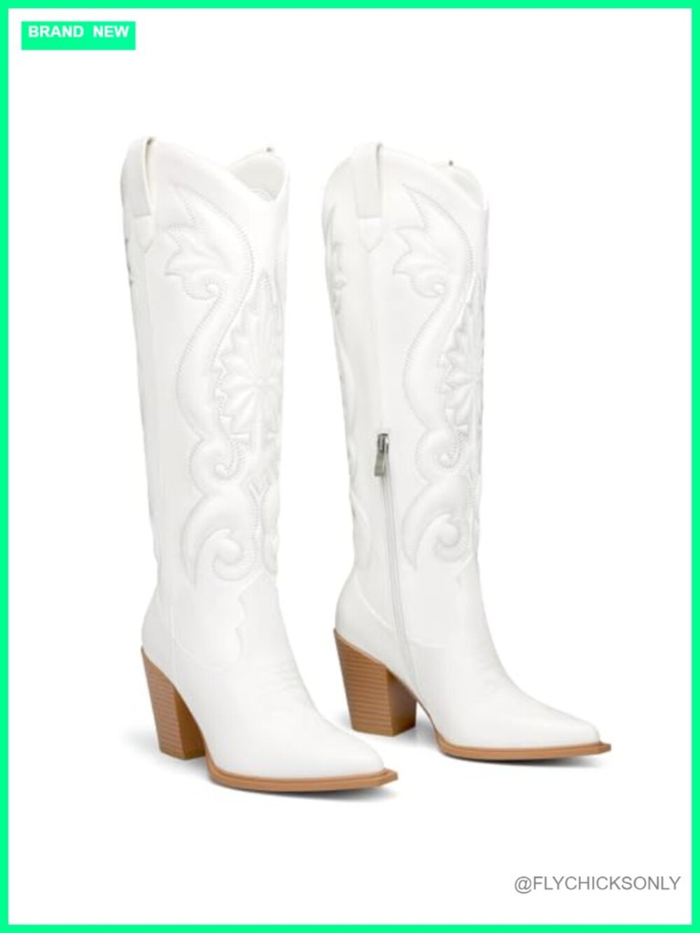 Women's Knee-High Western Cowboy Boots with 3.5-Inch Chunky Heel, Pointed Toe,